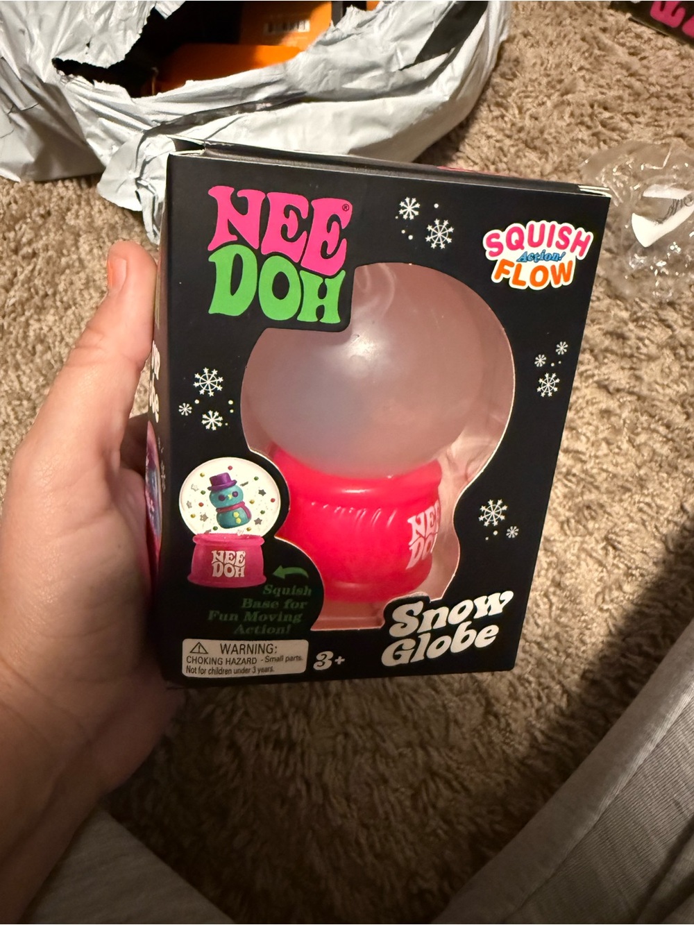 DUPE NEEDOH SNOWGLobe. Kids Snow Globe Squish Toy - Pink/Red
